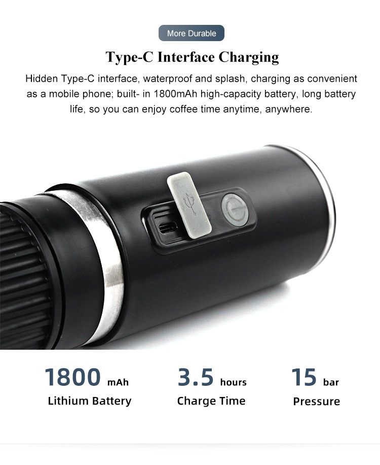 Cafetera de cápsulas portátil, cafetera expreso eléctrica inalámbrica, cafetera de cápsulas para exteriores, café en polvo de doble propósito_voghion.com