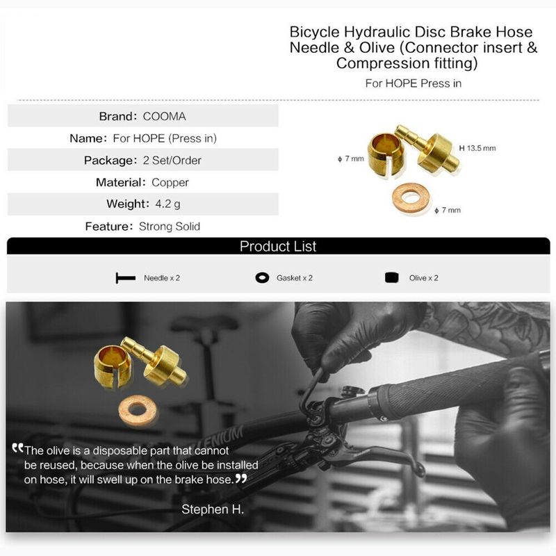 5set Oil-Naald Set Five-e Body Suitable For-HOPE Hose Insert Oil Needle Olive Head Five Thread Bicycle Brake Parts_voghion.com