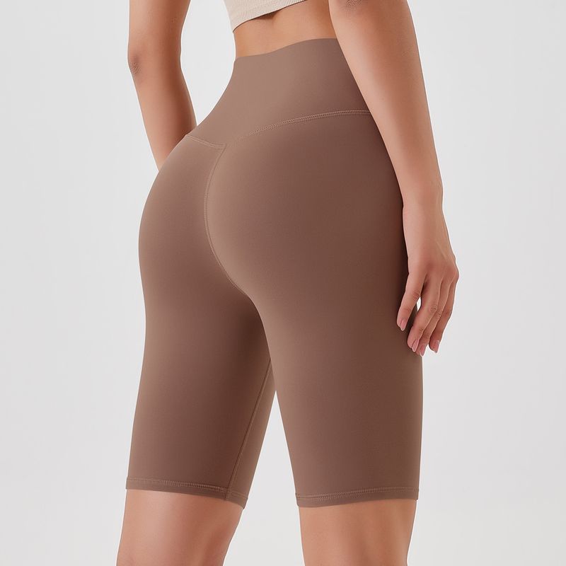 Women's Clothing double-sided brushed yoga shorts without embarrassing lines, buttocks lifting and abdominal control sports running fitness pants_voghion.com