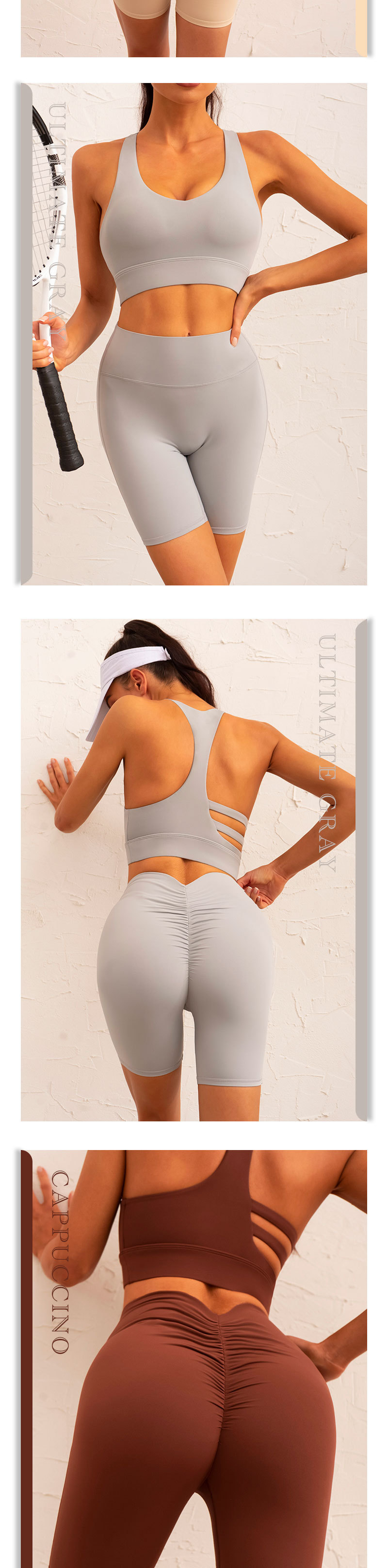 Soutien-gorge de sport, bretelles larges, beau dos creux, short de fitness plissé sexy, ensemble deux pièces_voghion.com