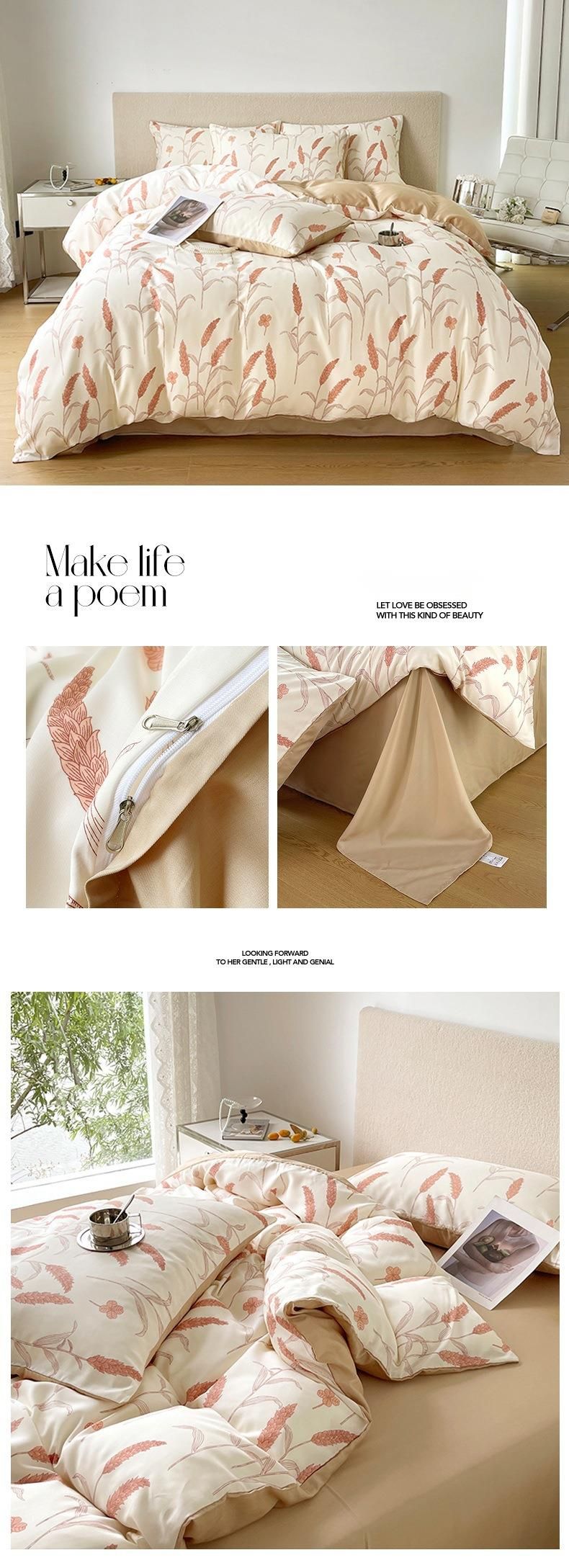 Copripiumino letto in Lyocell Tencel di lusso leggero, stile pastorale americano, anni '10, set da quattro pezzi per dormire nudi, sensazione di freschezza._voghion.com