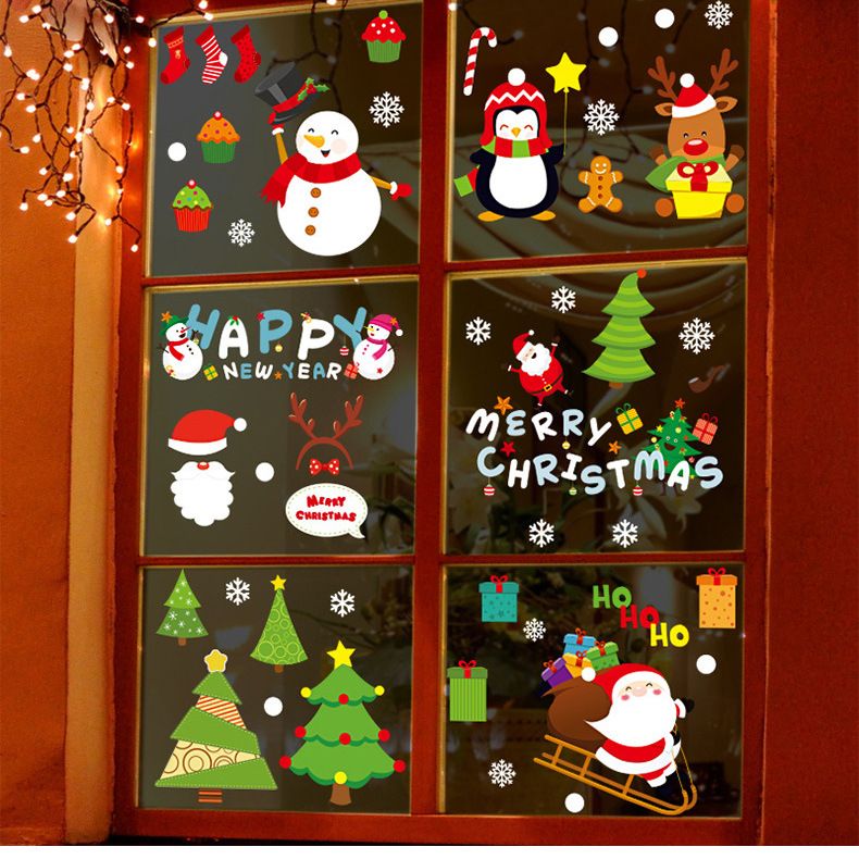 Neue Wand für Glasfenster mit abnehmbaren statischen Weihnachtsaufklebern SKJD2321_voghion.com