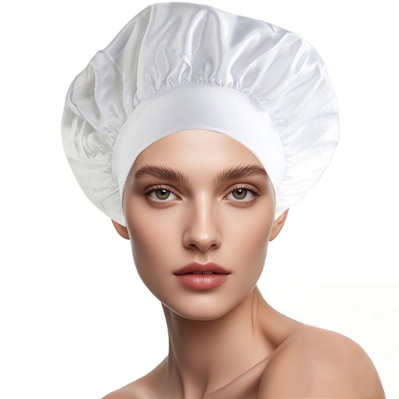 Cross-Border New Women's Wide-Brim High Elasticity European And American Beauty Salon Shower Cap Polyester Hair_voghion.com