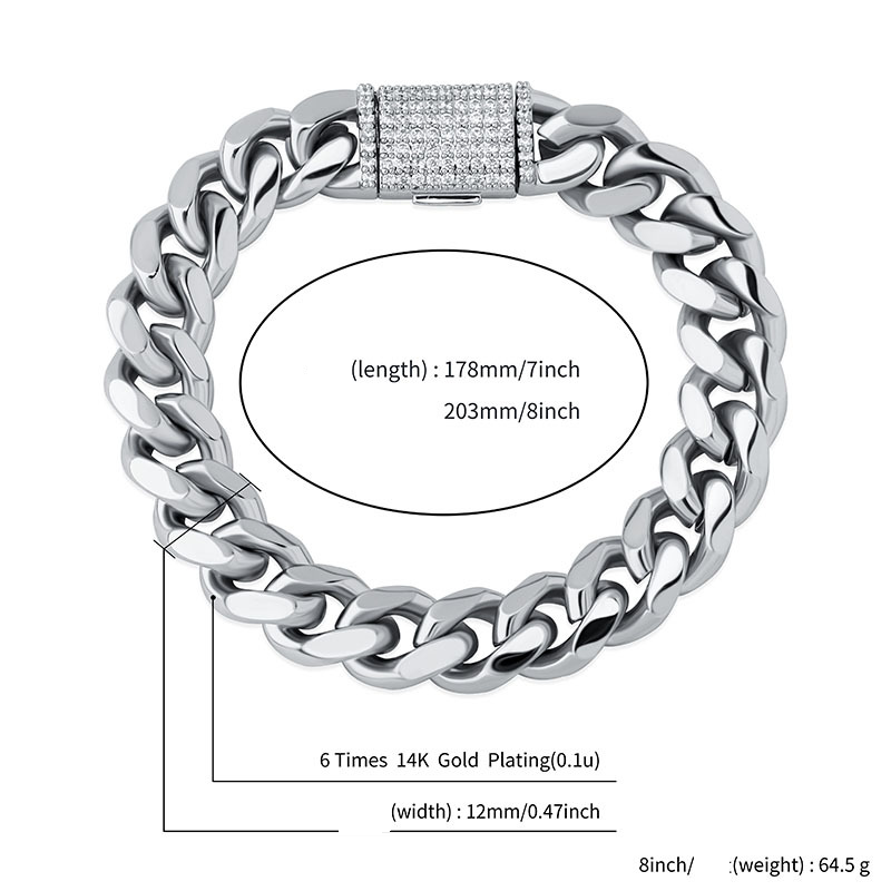 Ins New Box Jewelry Buckle Cuban Inlaid Zircon Real Gold Electroplated Hip Hop Men's Bracelet_voghion.com