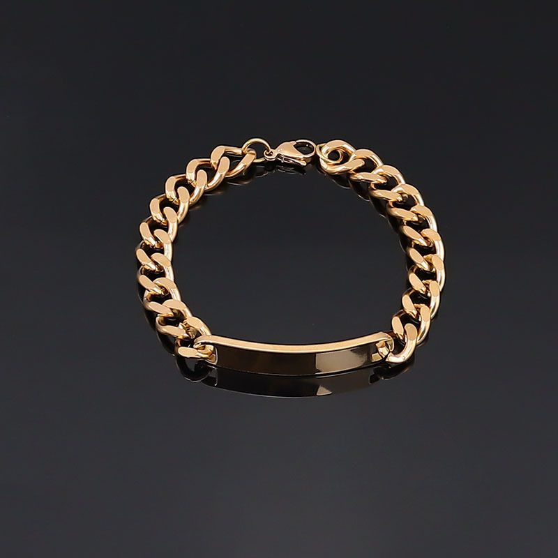 Bracciale in acciaio al titanio con catena cubana NK da uomo, con barra lunga in acciaio inossidabile e targhetta piegata, incisione laser_voghion.com