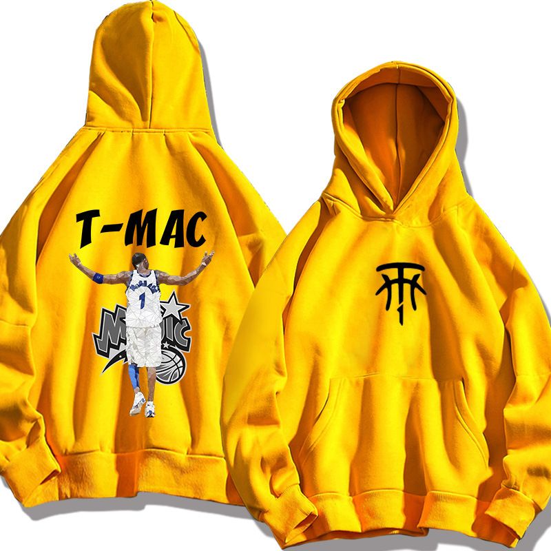 Felpa con cappuccio a maniche lunghe con stampa Mcgrady Back da basket 370G, unisex, autunno/inverno, vestibilità ampia, alla moda_voghion.com