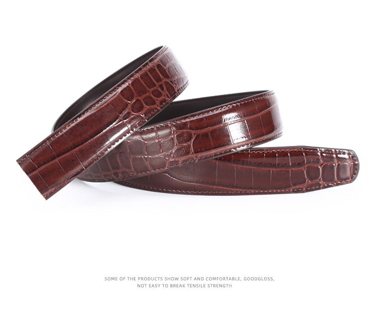 Curele bărbătești cu cataramă automată cu model de crocodil de 3,5 cm, primul strat din piele de vacă, al doilea strat din piele de vacă, margine plată în trepte_voghion.com