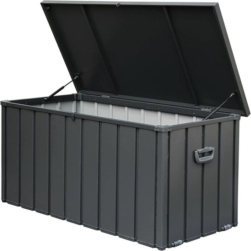 120 Gallon Outdoor Storage Deck Box Waterproof, Large Patio Storage Bin For Outside Cushions, Throw Pillows, Garden Tools, Lockable (Dark Gray)_voghion.com