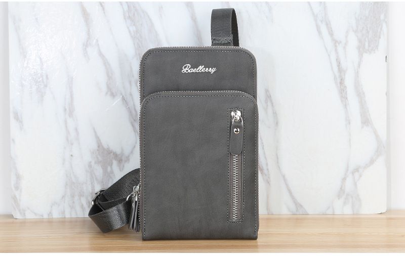 Portafoglio da uomo Baellerry, grande capacità, con doppia cerniera, borsa a tracolla, borsa verticale alla moda per giovani, porta cellulare_voghion.com