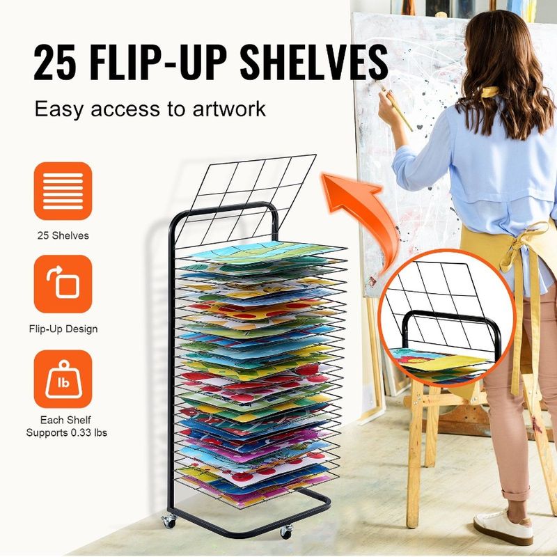 Black Drying Drying Rack Shelves Paint 25 Wheels Removable With Art Rack_voghion.com