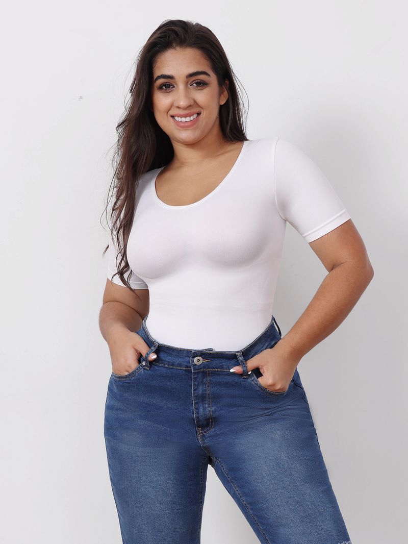 Women's Plus Size Shapewear T-Shirt V-Neck Slimming Tummy Control Seamless Top For Everyday Wear_voghion.com