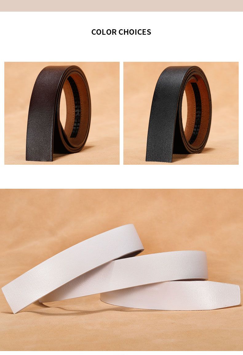 HOT 100% Pure Cowhide Belt Strap No Genuine Leather Belts without Automatic Buckle Men Wome Black Brown White High Quality_voghion.com