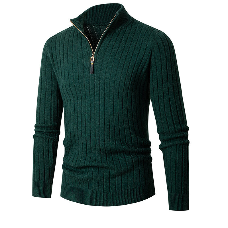 herfst en winter nieuwe stijl herensweater met lange mouwen, verticale strepen, halfhoge kraag, ritssluiting en dieptepunt, herensweater_voghion.com