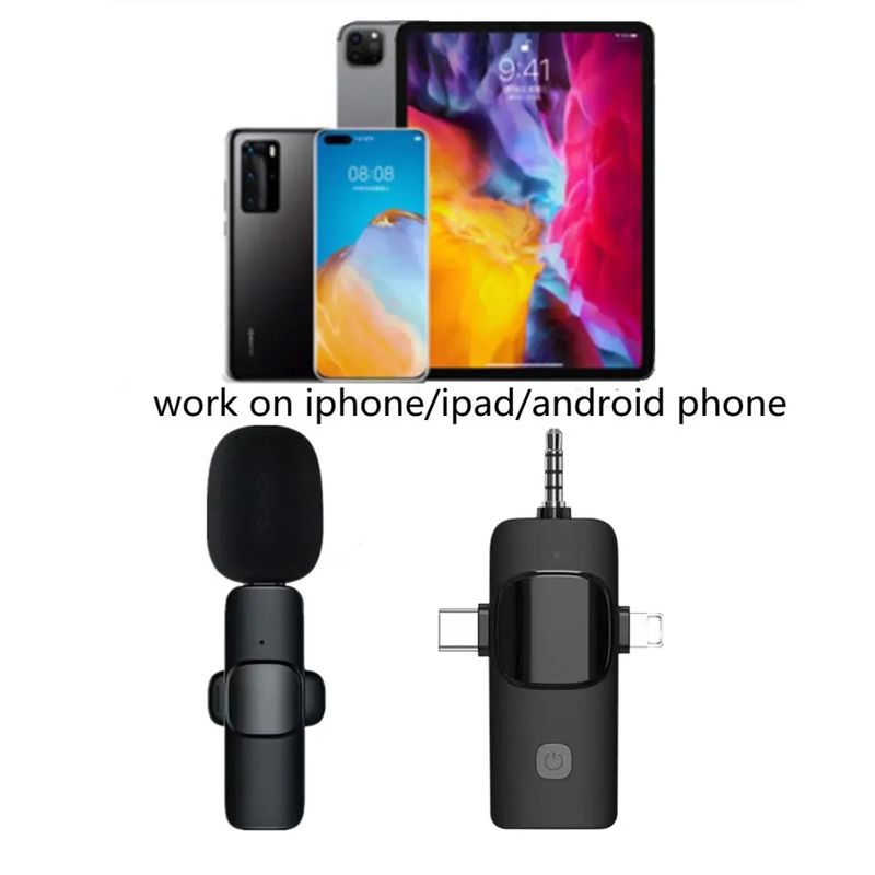 GAMINJA K1 3in1 belaidis prisegamas mikrofonas iPhone Android Tiesioginio garso ir vaizdo įrašymo triukšmo mažinimas 3,5 mm_voghion.com