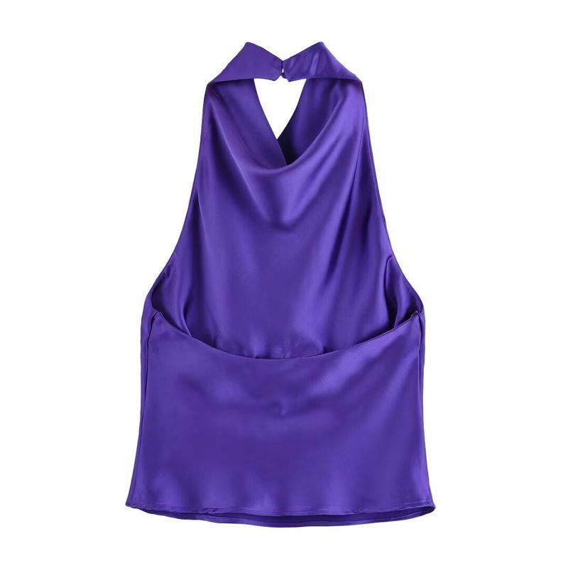 Summer New Halter Neck Top With Knot Midi Skirt Silk Satin Texture Set For Women3203317_voghion.com