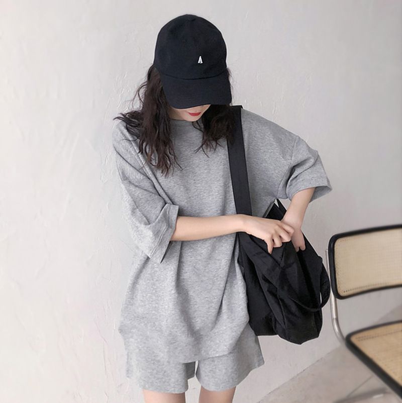 Damen-Sportanzug 2025, neues Mode-Set, kurzärmeliges T-Shirt, lässig, zweiteilig, hohe Taille, Shorts in Übergröße_voghion.com