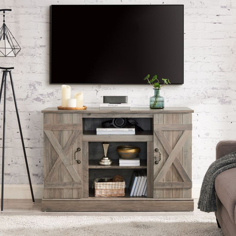 American Retro TV Stand Farmhouse Classic Media TV Stand Antique Entertainment For TV Up To 50" With Open And Closed Storage Space, Gray Wash, 47"W*15.5"D*30.75"H_voghion.com