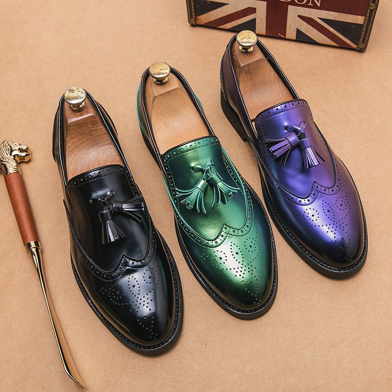 Men's Casual Flat Tassel Leather Large Size 48 Nightclub Hairstylist 47 Driving Shoes_voghion.com
