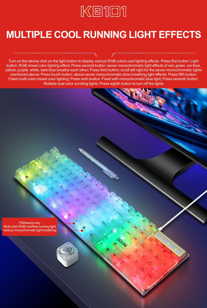 【Elegante e trasparente】 Tastiera cablata retroilluminata RGB - Sensazione meccanica, impermeabile e antipolvere, scorciatoie multimediali, personalizza i tuoi effetti luce_voghion.com