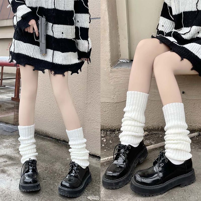 for Women Autumn Winter Knitted JK Slouch Slimming Leg Shape Versatile White Long Tube Warm Calf Socks_voghion.com