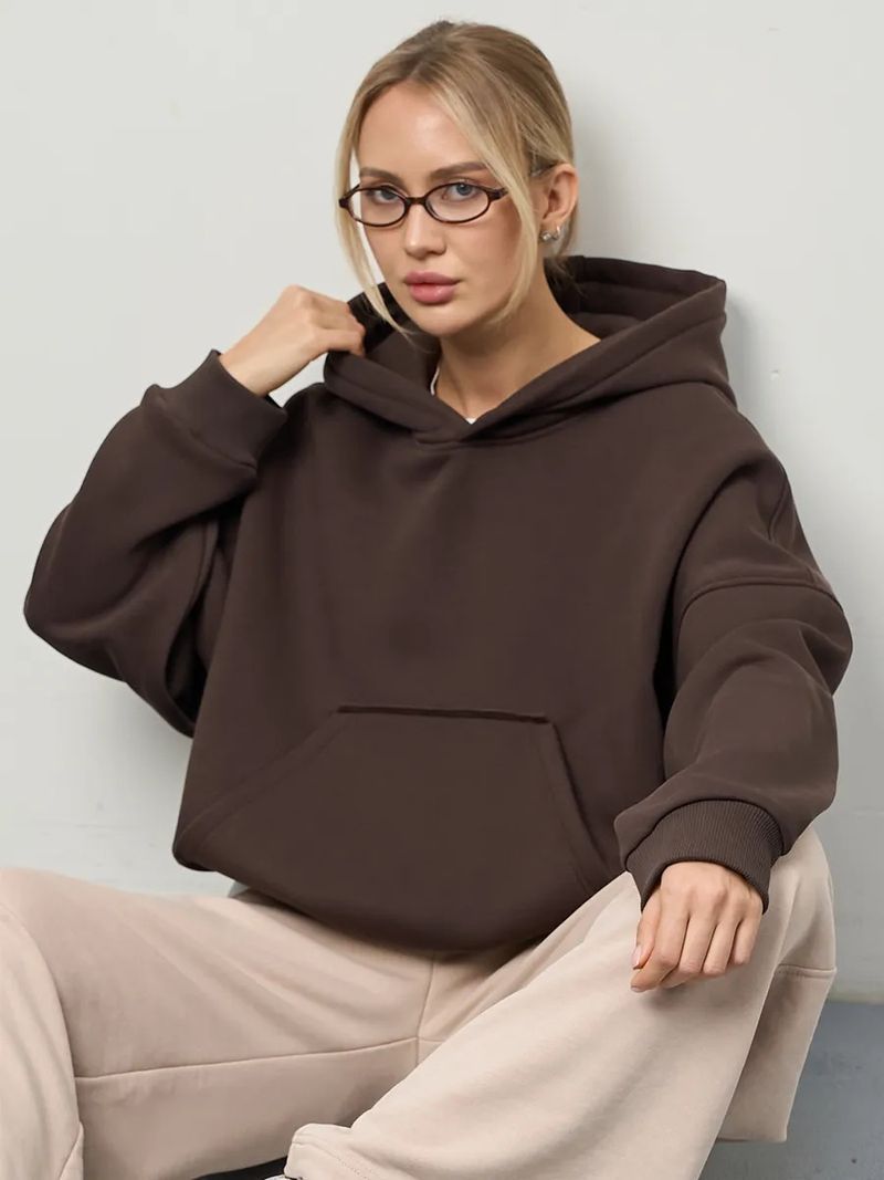 Cropped Hoodie With Drawstring Waist – Oversized Streetwear Pullover With Kangaroo Pocket (S-XL, 7 Colors)_voghion.com