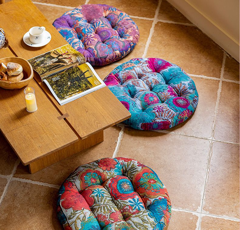 Cuscino da pavimento marocchino - Cuscino da meditazione rotondo spesso, stampa geometrica boho, imbottitura in morbido cotone PP per yoga, cerimonia del tè e arredamento per la casa_voghion.com