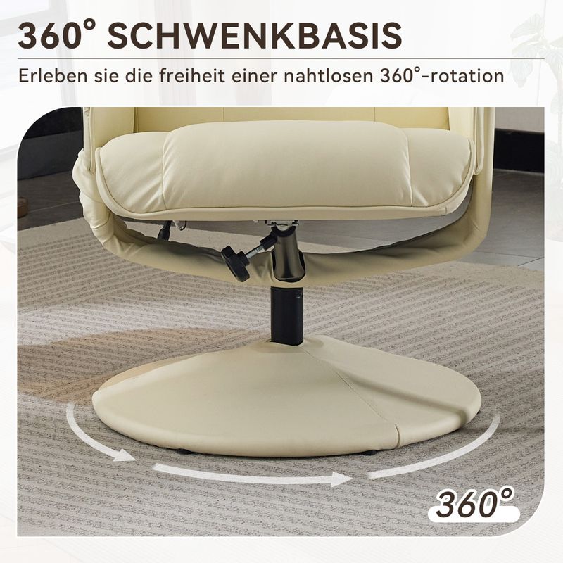 Massagesessel Mit Liegefunktion, Heizung & Hocker, Relax-Fernsehsessel Aus PU-Stoff, 360° Drehung, Beige_voghion.com