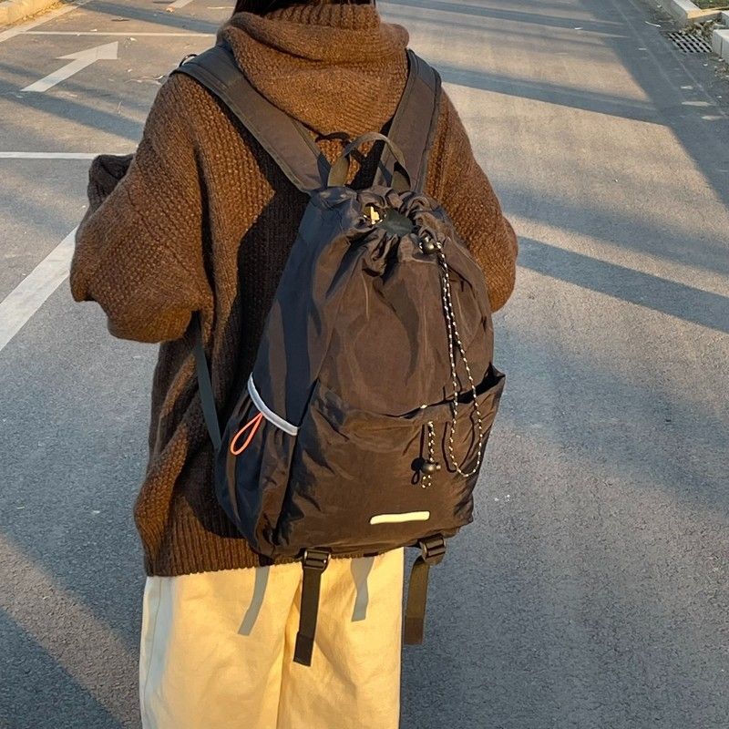 LazyZoom Solid Color Lightweight Casual Drawstring School Bag Sports Outdoor Hiking Travel Backpack_voghion.com