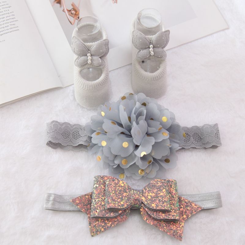 Fascia per capelli da bambina con fiori, calzini, set di fiocchi a corona, fascia per capelli per neonati, fasce per ragazze, turbante, accessori per capelli per bambini, 3 pezzi/set_voghion.com