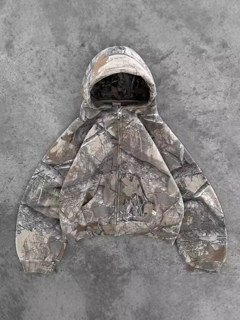 Felpa con cappuccio da uomo in stile retrò con zip e stampa completa, vestibilità oversize, streetwear Y2K, felpa unisex_voghion.com