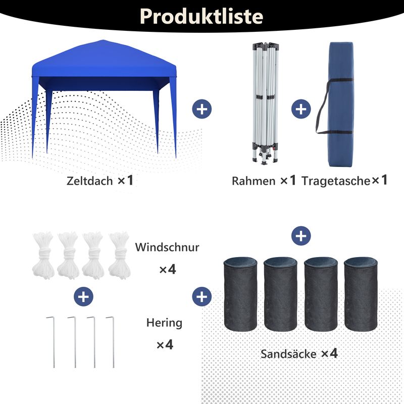 Pavillon 3 x 3 m, tonnelle de jardin étanche et réglable en hauteur, avec 4 sacs de sable et sac de transport (bleu)_voghion.com