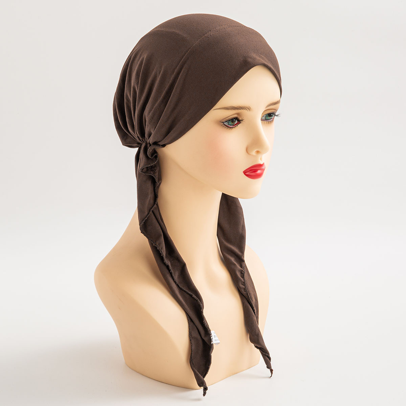 Muslim headscarf hat curved hat solid color headscarf hat Muslim women's hat long tail hat fashionable Baotou women's style_voghion.com