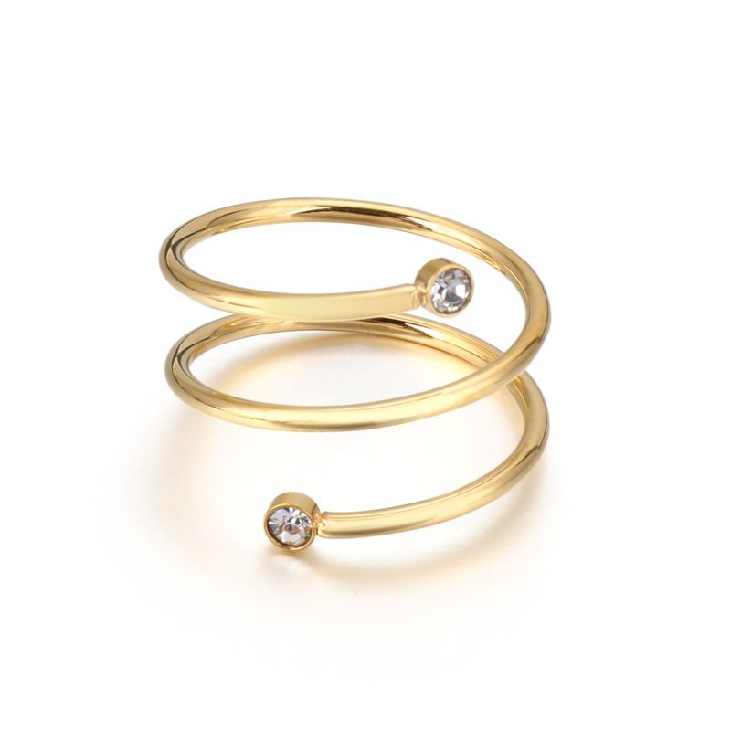 Damenschmuck Einfache Wickelspirale Feder Zirkon Blitz Edelstahl Vergoldet K Ring Offener Ring Batch_voghion.com