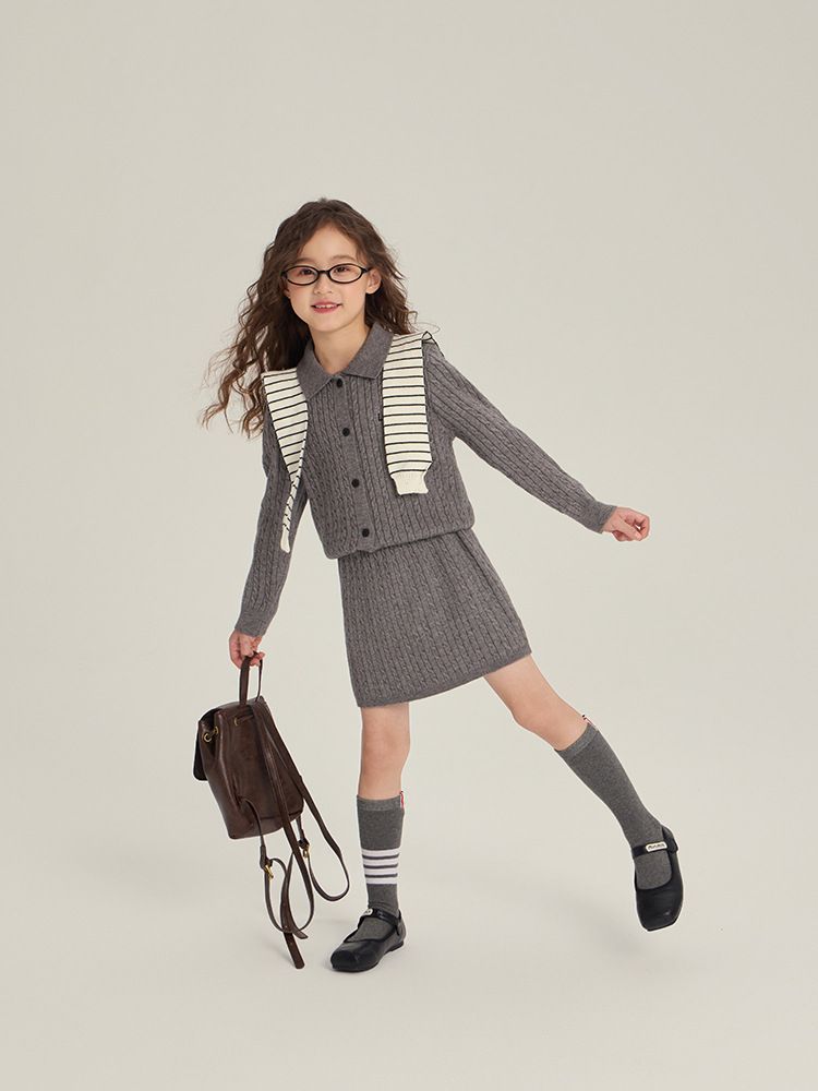 Ensemble tricoté Aimo Beibei pour filles, édition coréenne, style universitaire, nouveauté automne, pull, cardigan et jupe, 2 pièces_voghion.com
