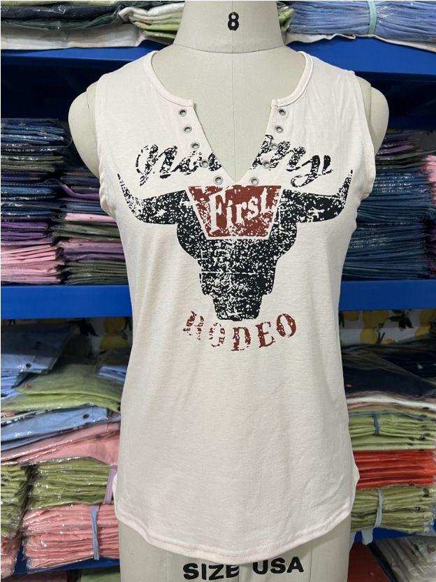 Women's clothing trade women's small vest hot-selling interesting letter printing fashion V-neck sleeveless T-shirt_voghion.com