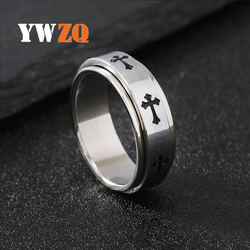 Anillo de titanio para hombre, anillo cruzado moderno y versátil, pulsera de joyería de acero inoxidable_voghion.com