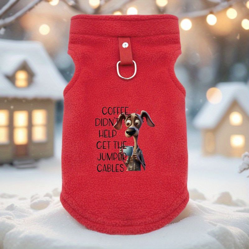 GOODVERYWinter Dog Coat Jacket - Soft Grey Pet Vest With Funny "Coffee Help Jump Cables" Graphic, Warm Fleece Clothing For French Bulldog,_voghion.com