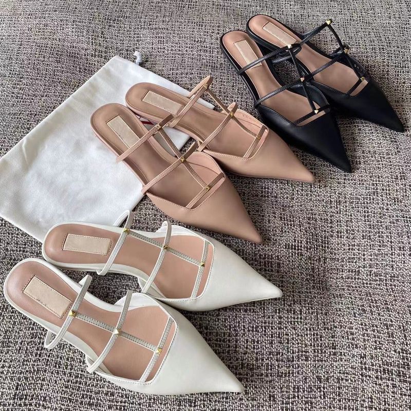 Sandales à talon Muller pointues de haute qualité, neuves depuis 24 ans, avec bride en cuir peu profonde, à la mode_voghion.com