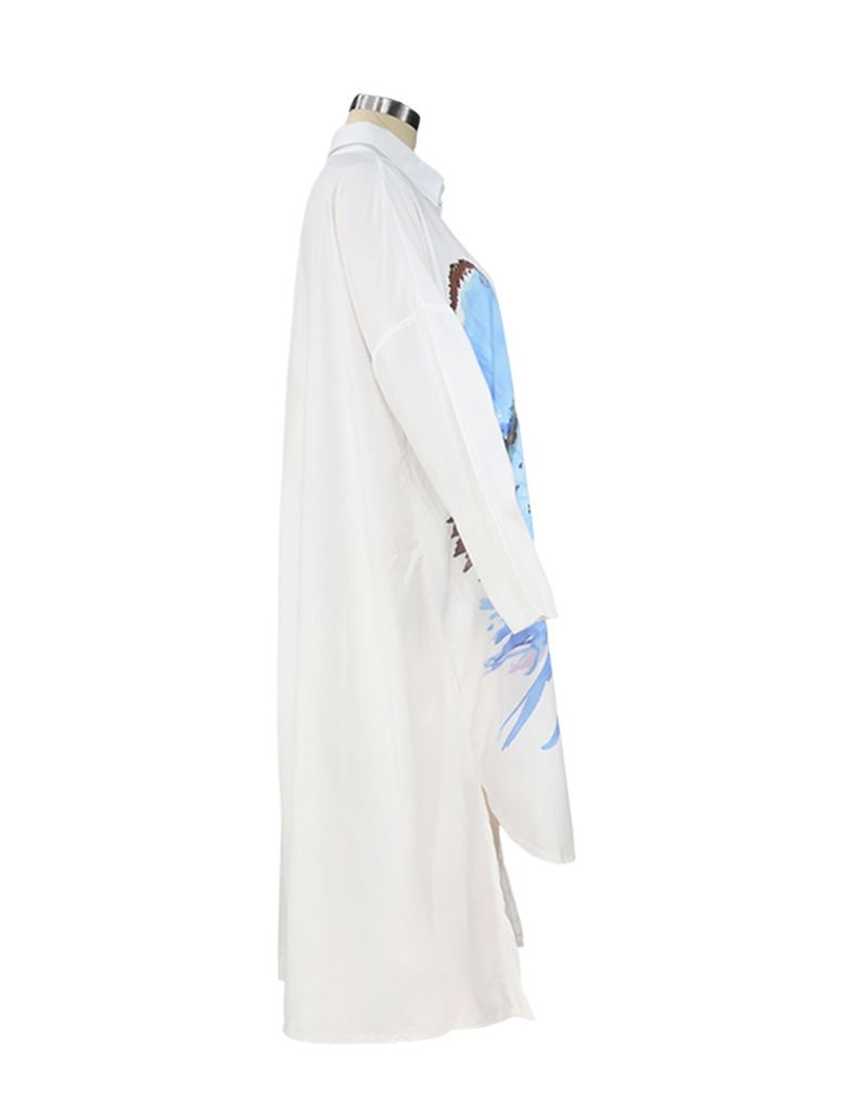 Damenbekleidung, Baumwollfutter, lockeres Polo-Langarmkleid mit böhmischem Aufdruck_voghion.com