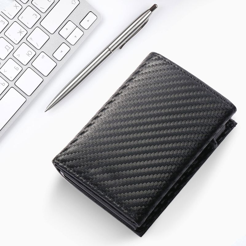 Heren portemonnee kaarthouders RFID Guangzhou grote capaciteit portemonnee aluminiumlegering koolstofvezel kaarthouder zijwaarts duwen automatisch drievoudig opvouwbaar draagbaar_voghion.com