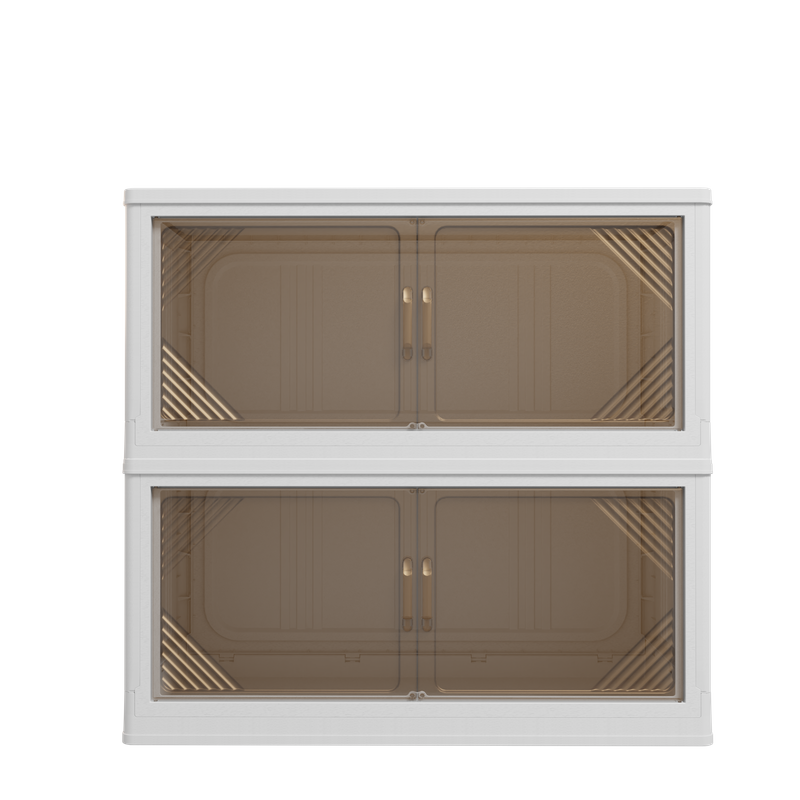 247QT 2-Pack 31.5'' Wide Transparent Plastic Storage Cabinets For Closet Organizers And Storage, Folding Storage Box, Stackable Storage Bins With Open Front Door_voghion.com