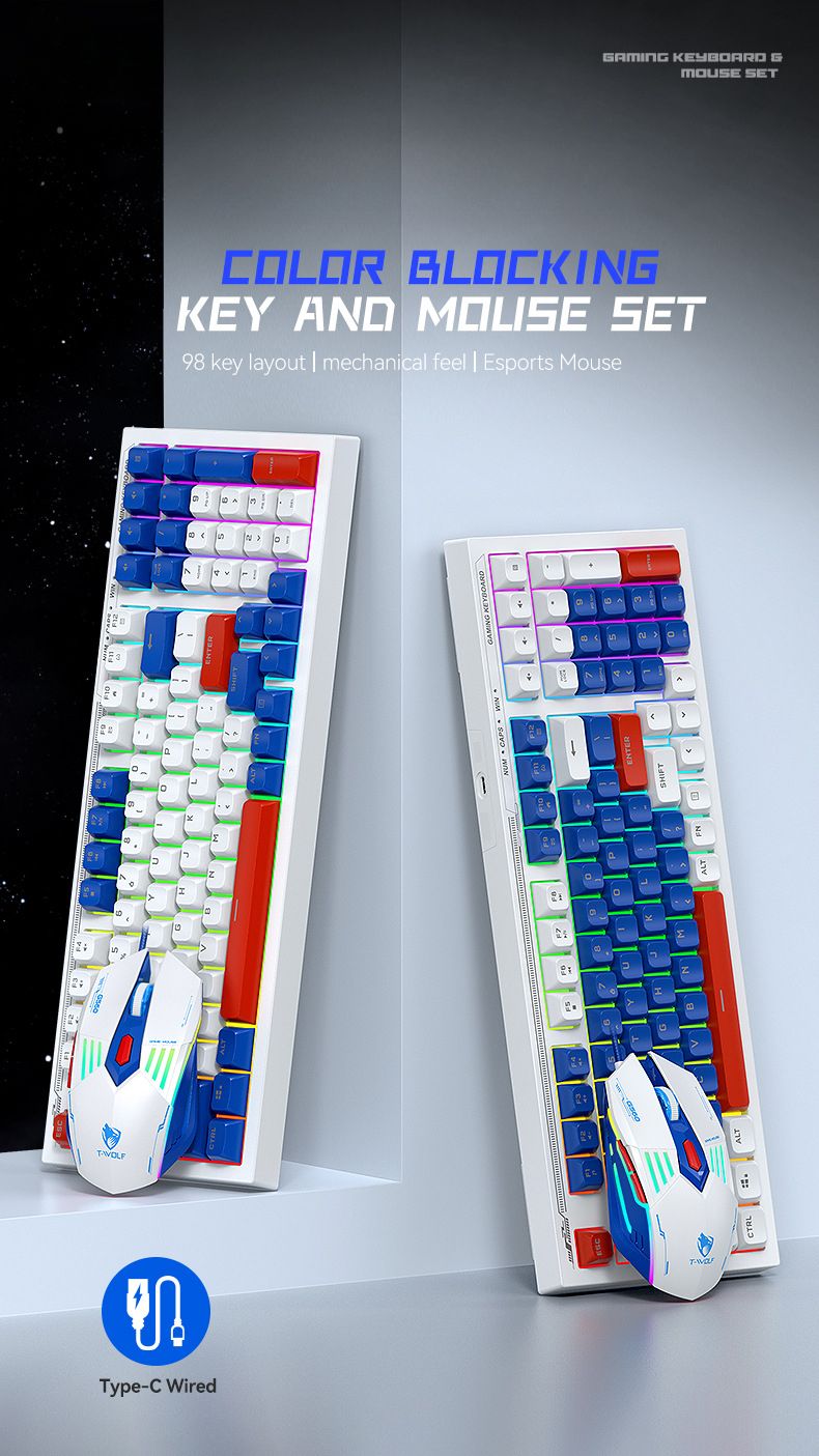 DRTF610 Oyun Klavyesi ve Fare Seti Mecha Mavi Işıklı Renk Eşleştirmeli Özelleştirilmiş Tay Klavyesi_voghion.com
