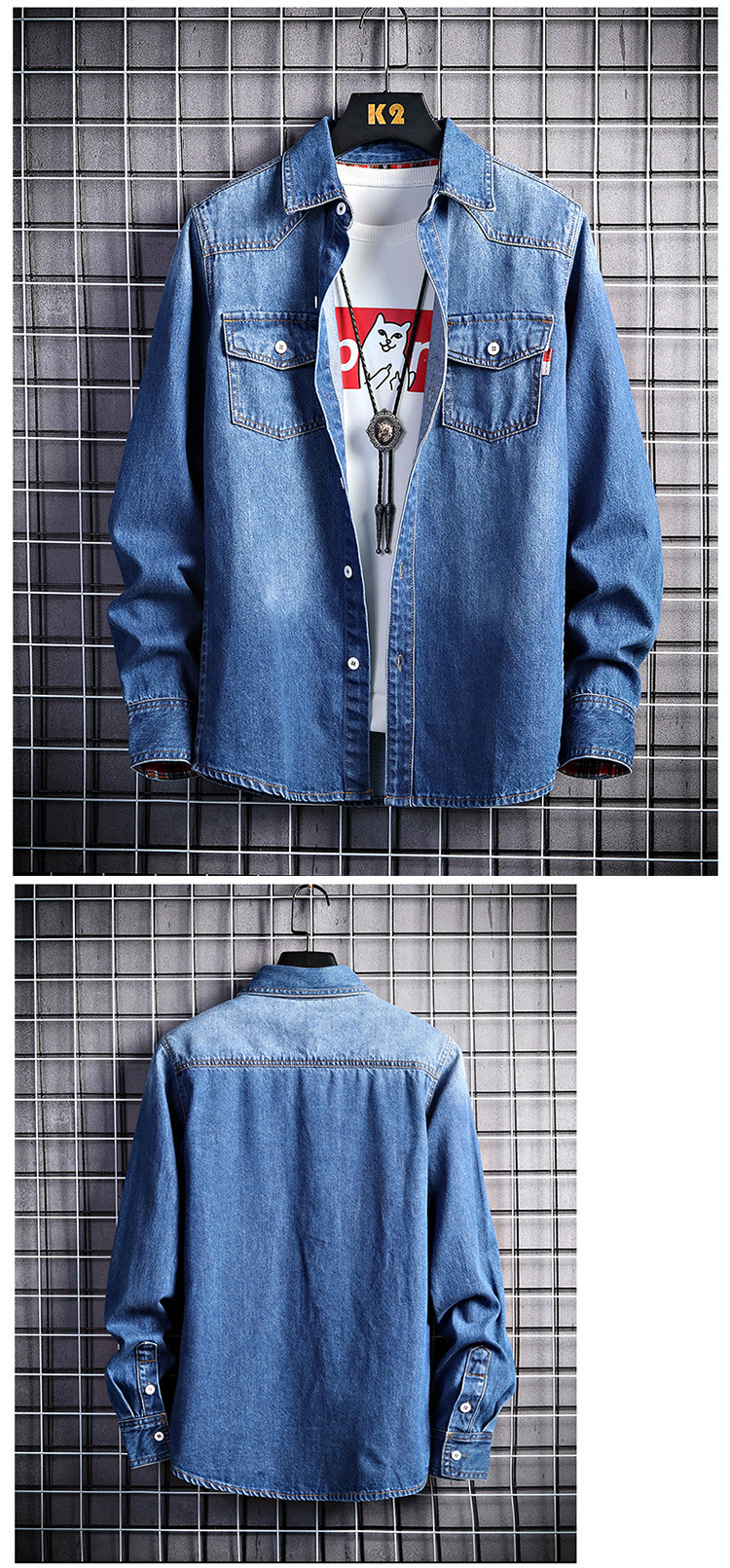 Herrenbekleidung Neues verdicktes Herren-Jeanshemd mit langen Ärmeln Trendy Jugendjacke Hemd_voghion.com
