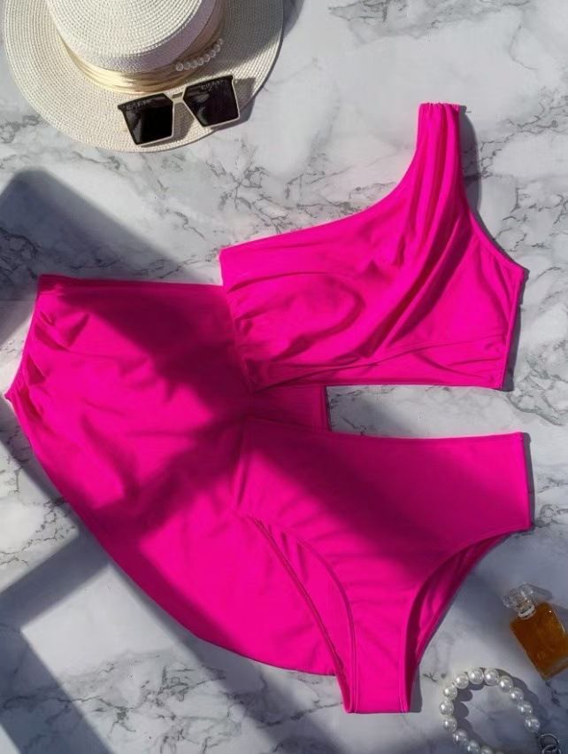 Damenbekleidung Badeanzug Split Bikini Einfarbig Einschultriger Badeanzug Weibliches Stückset_voghion.com