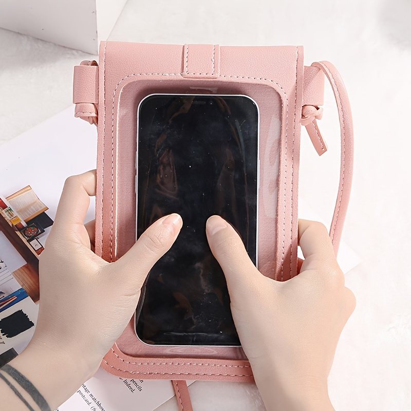 Sac pour téléphone à écran tactile Mini sac à bandoulière en cuir polyvalent de couleur unie à rabat petit porte-monnaie_voghion.com