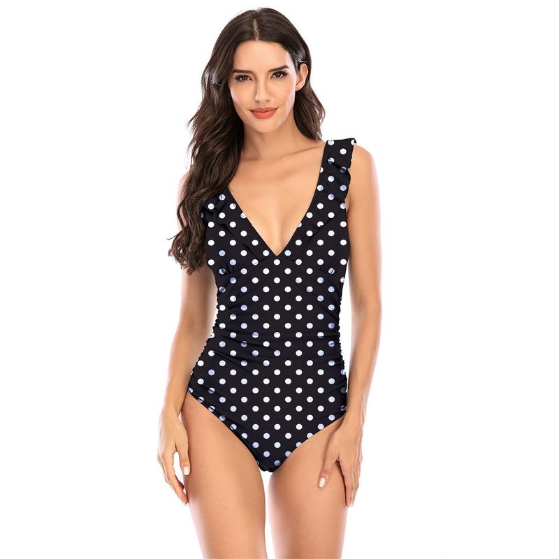 Yeni sınır ötesi dış ticaret bikini düz renk uçan kenar kapak göbek ince tek parça muhafazakar mayo kadın bikini_voghion.com