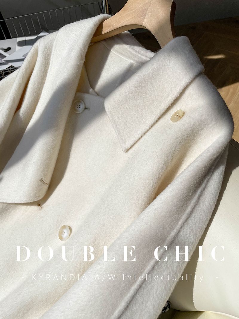 Luxury Double-Faced Wool Coat With Detachable Fox Fur Sleeves & Belt - Elegant Scarf Collar Long Coat For Women In Cream, Light Grey, Amber_voghion.com