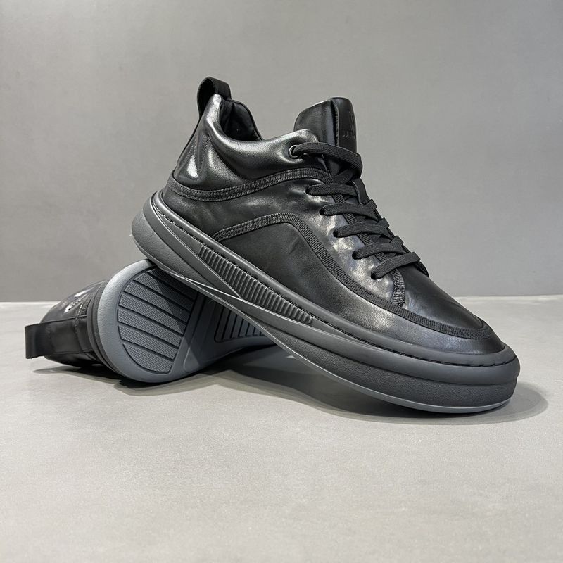 Single Shoe Spring Style Genuine Leather British Trend Versatile High Top Casual Board Zhongbang Boots Men's Black Clown_voghion.com