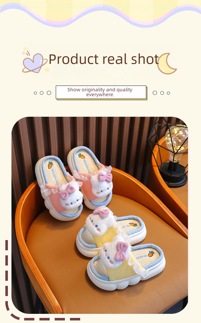 Infradito in lino per bambini primavera e autunno quattro stagioni per interni casa traspirante ragazza famiglia Zhongda baby cotone e lino infradito_voghion.com