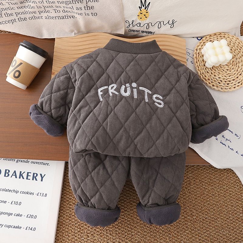 Abbigliamento invernale caldo per bambini 2025, per ragazzi e ragazze, elegante pile spesso, abbigliamento da casa, completo due pezzi_voghion.com